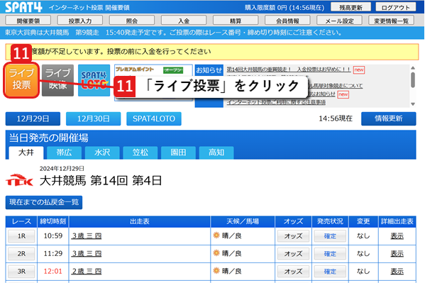 馬券を購入したいレースを選択して下さい